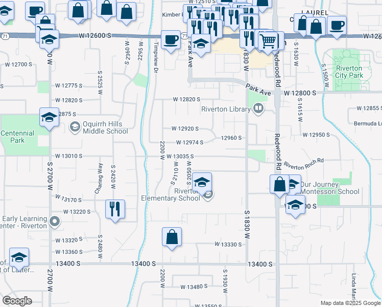 map of restaurants, bars, coffee shops, grocery stores, and more near 2036 West 13035 South in Riverton