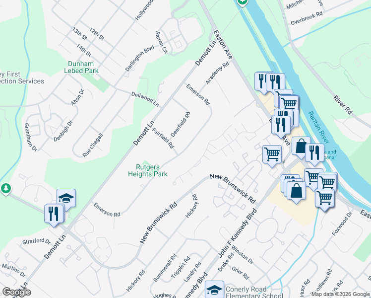 map of restaurants, bars, coffee shops, grocery stores, and more near 89 Emerson Road in Franklin Township