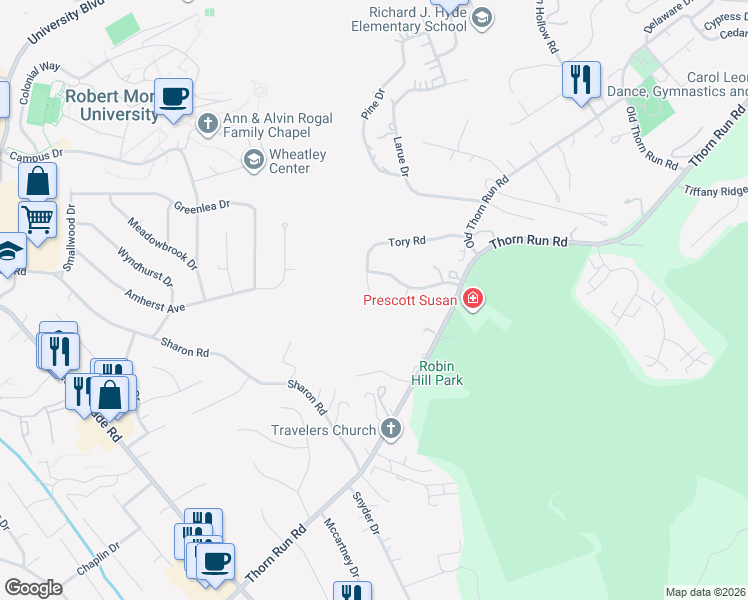 map of restaurants, bars, coffee shops, grocery stores, and more near 137 Tory Road in Coraopolis