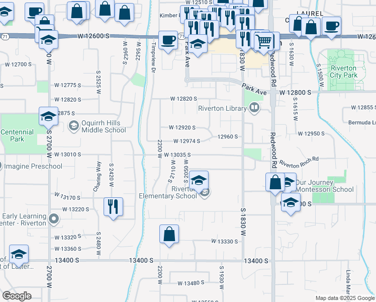map of restaurants, bars, coffee shops, grocery stores, and more near 2036 West 13035 South in Riverton
