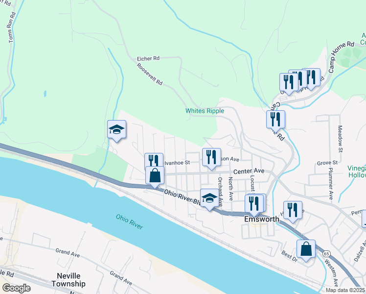 map of restaurants, bars, coffee shops, grocery stores, and more near 249 Allegheny Avenue in Pittsburgh