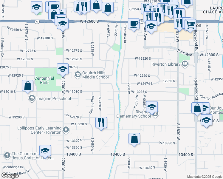 map of restaurants, bars, coffee shops, grocery stores, and more near 2342 West 13010 South in Riverton