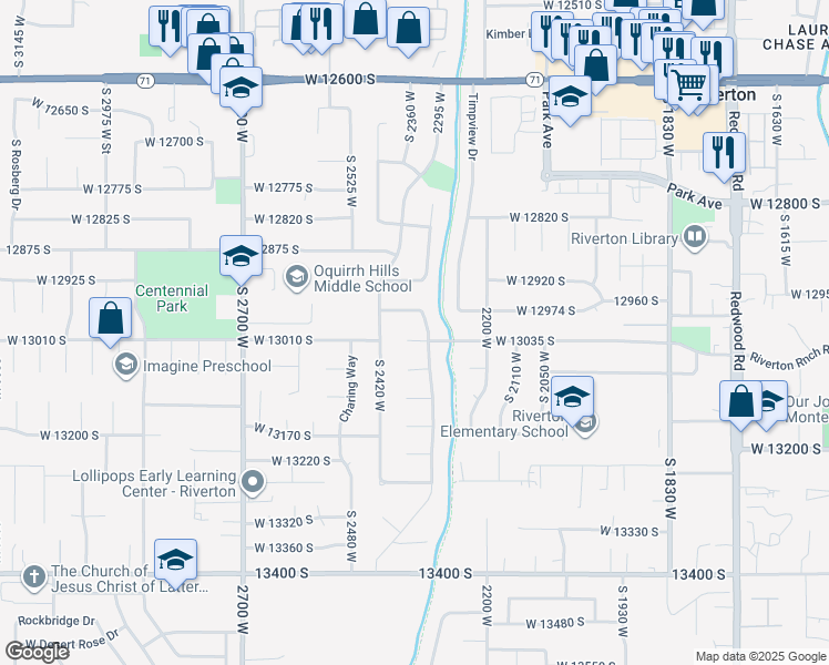 map of restaurants, bars, coffee shops, grocery stores, and more near 2342 West 13010 South in Riverton