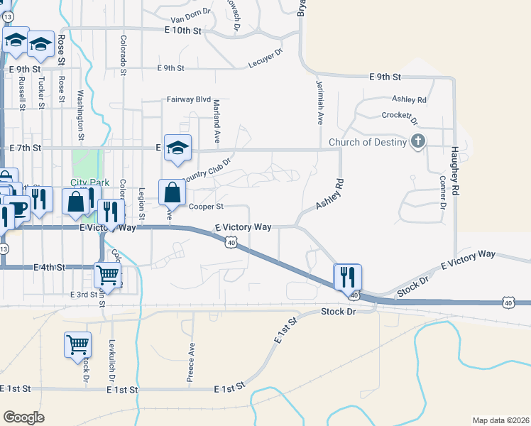 map of restaurants, bars, coffee shops, grocery stores, and more near 501-599 McCoy Street in Craig