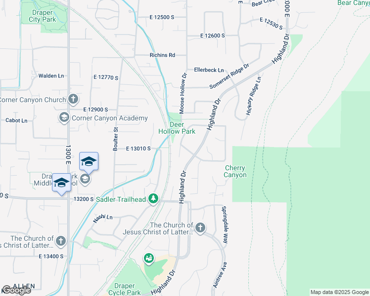 map of restaurants, bars, coffee shops, grocery stores, and more near 1733 Mountain Crest Drive in Draper