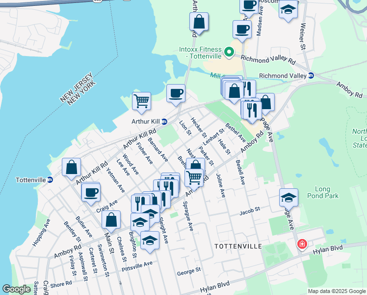 map of restaurants, bars, coffee shops, grocery stores, and more near 131 Craig Avenue in Staten Island