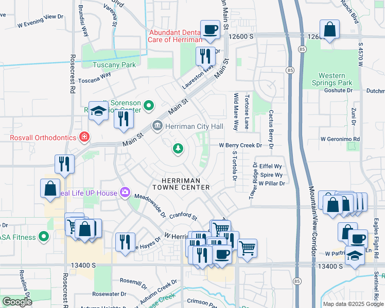 map of restaurants, bars, coffee shops, grocery stores, and more near 13062 Keegan Drive in Herriman