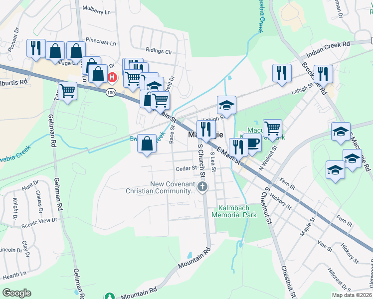 map of restaurants, bars, coffee shops, grocery stores, and more near 31 Locust Street in Macungie