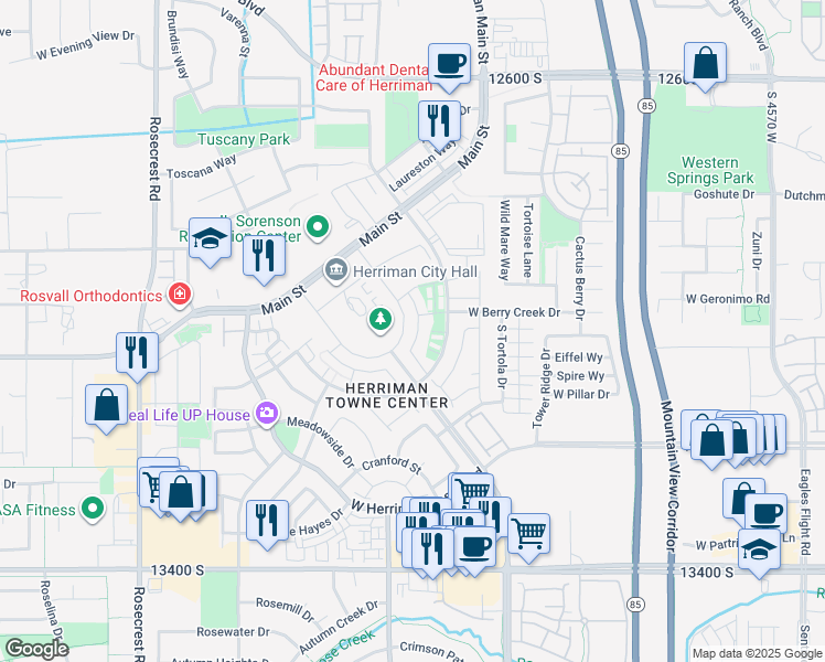 map of restaurants, bars, coffee shops, grocery stores, and more near 13057 Keegan Drive in Herriman