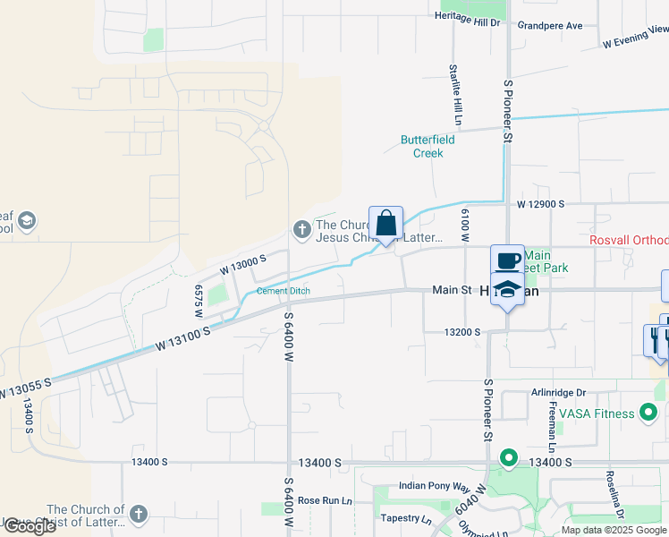 map of restaurants, bars, coffee shops, grocery stores, and more near 6299 Hawks Bluff Road in Herriman