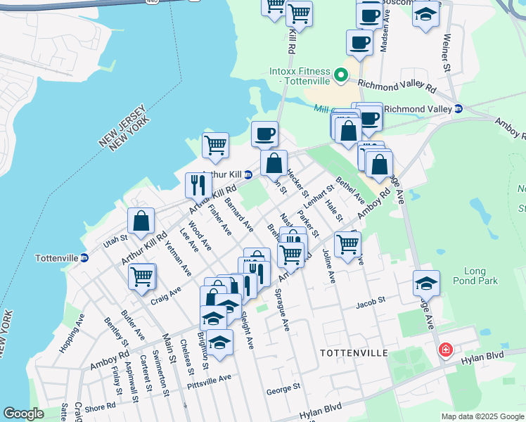 map of restaurants, bars, coffee shops, grocery stores, and more near 131 Craig Avenue in Staten Island