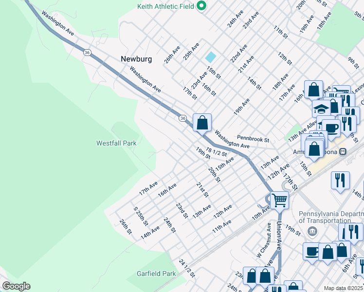 map of restaurants, bars, coffee shops, grocery stores, and more near 2008 20th Street in Altoona