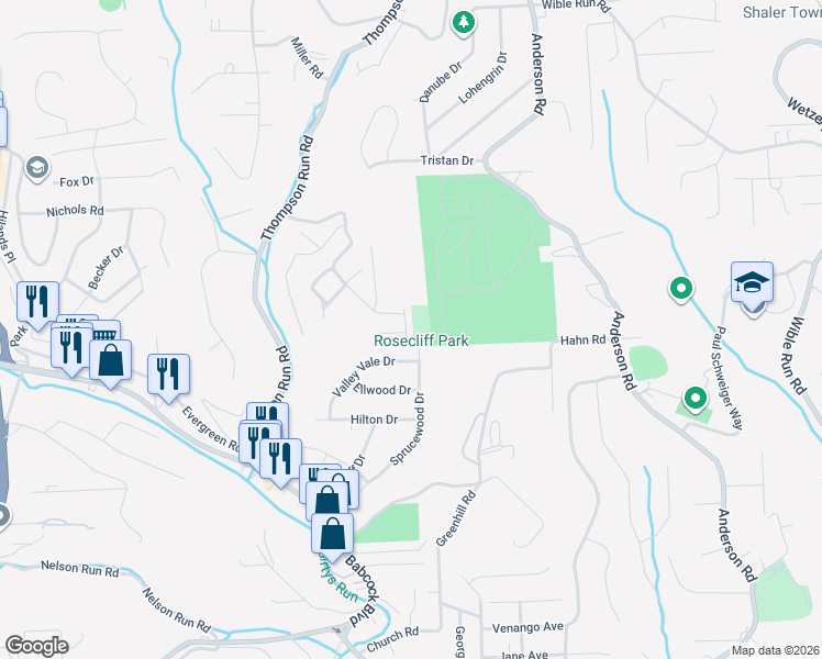 map of restaurants, bars, coffee shops, grocery stores, and more near 521 Kingsberry Court in Pittsburgh