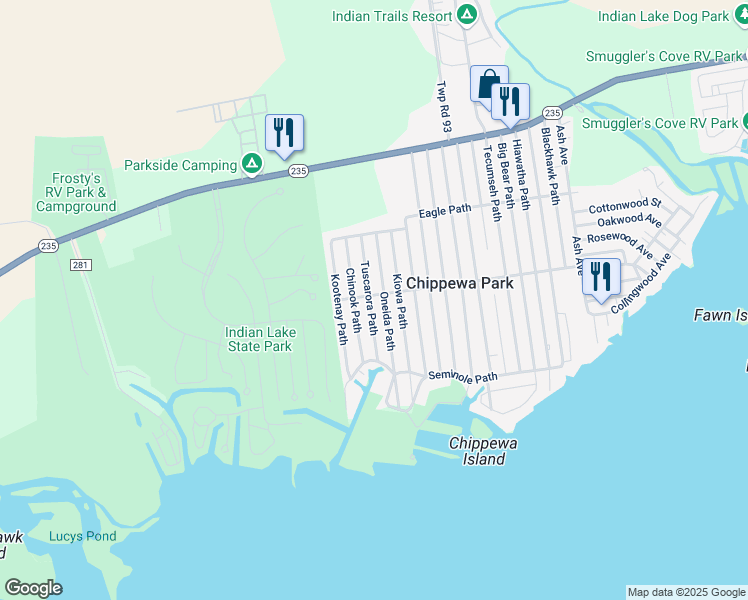 map of restaurants, bars, coffee shops, grocery stores, and more near 11236 Tuscarora Path in Lakeview