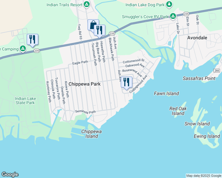 map of restaurants, bars, coffee shops, grocery stores, and more near 11180 Hiawatha Path in Lakeview