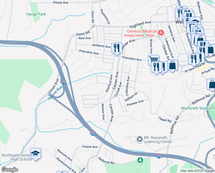 map of restaurants, bars, coffee shops, grocery stores, and more near 304 Stanford Avenue in Pittsburgh