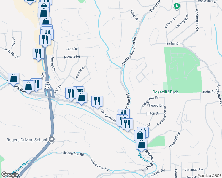 map of restaurants, bars, coffee shops, grocery stores, and more near 124 Radcliff Dr in Pittsburgh
