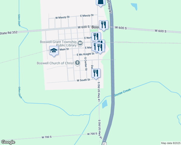map of restaurants, bars, coffee shops, grocery stores, and more near 406 Dana Street in Boswell