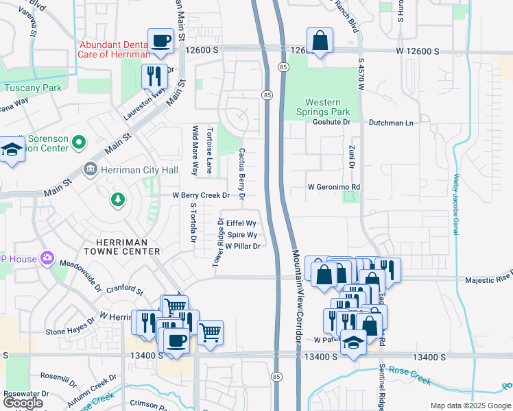 map of restaurants, bars, coffee shops, grocery stores, and more near 4846 West Tower Heights Drive in Riverton