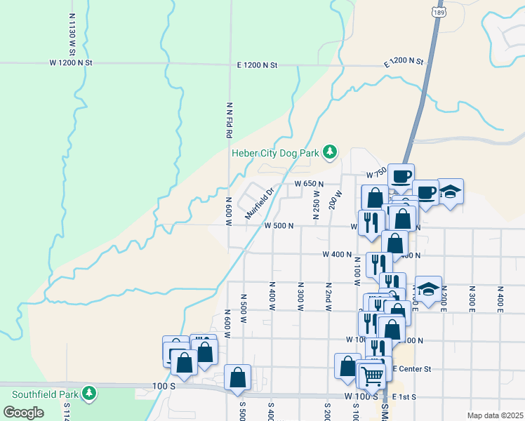 map of restaurants, bars, coffee shops, grocery stores, and more near 488 Inverness Lane in Heber City