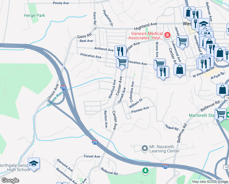 map of restaurants, bars, coffee shops, grocery stores, and more near 304 Stanford Avenue in Pittsburgh