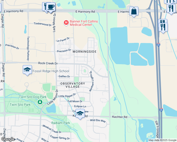 map of restaurants, bars, coffee shops, grocery stores, and more near 5139 Northern Lights Drive in Fort Collins