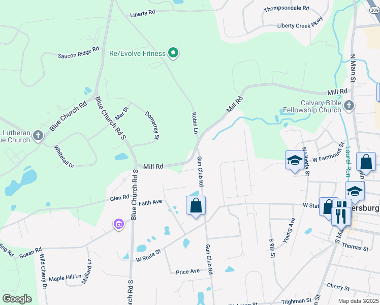 map of restaurants, bars, coffee shops, grocery stores, and more near 4819 Mill Rd in Coopersburg