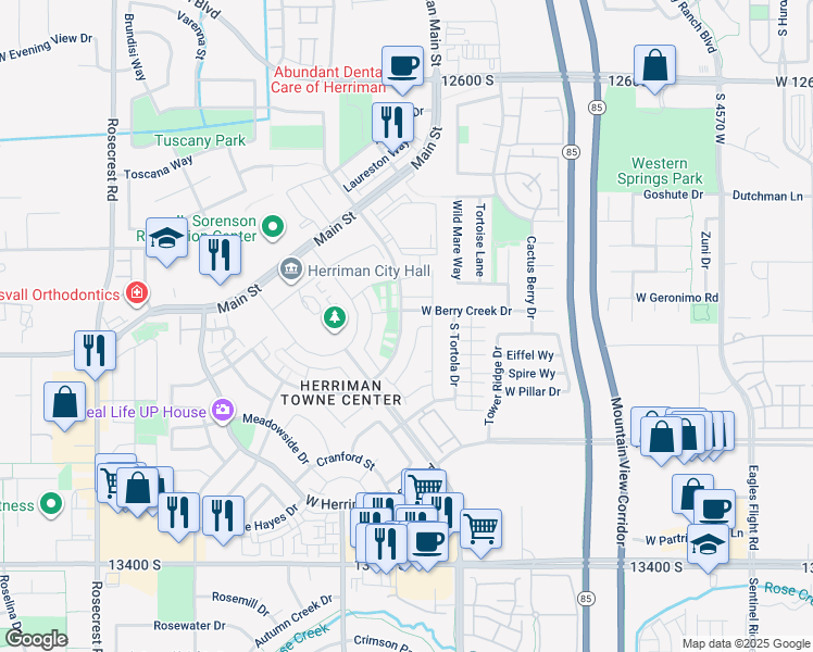 map of restaurants, bars, coffee shops, grocery stores, and more near 13011 Summerdale Drive in Herriman