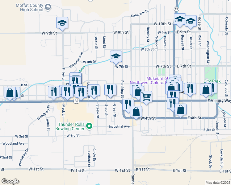 map of restaurants, bars, coffee shops, grocery stores, and more near 500-598 Green St in Craig