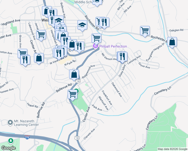 map of restaurants, bars, coffee shops, grocery stores, and more near 241 Magnolia Avenue in Pittsburgh