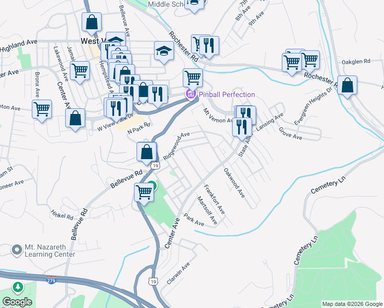 map of restaurants, bars, coffee shops, grocery stores, and more near 241 Magnolia Avenue in Pittsburgh