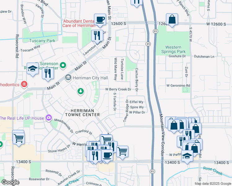 map of restaurants, bars, coffee shops, grocery stores, and more near 5002 West Ticoa Lane in Herriman