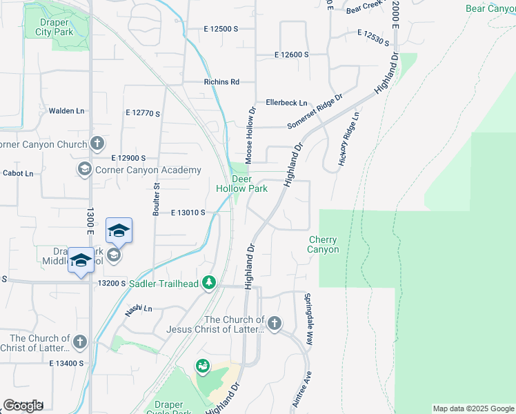 map of restaurants, bars, coffee shops, grocery stores, and more near 1733 Mountain Crest Drive in Draper