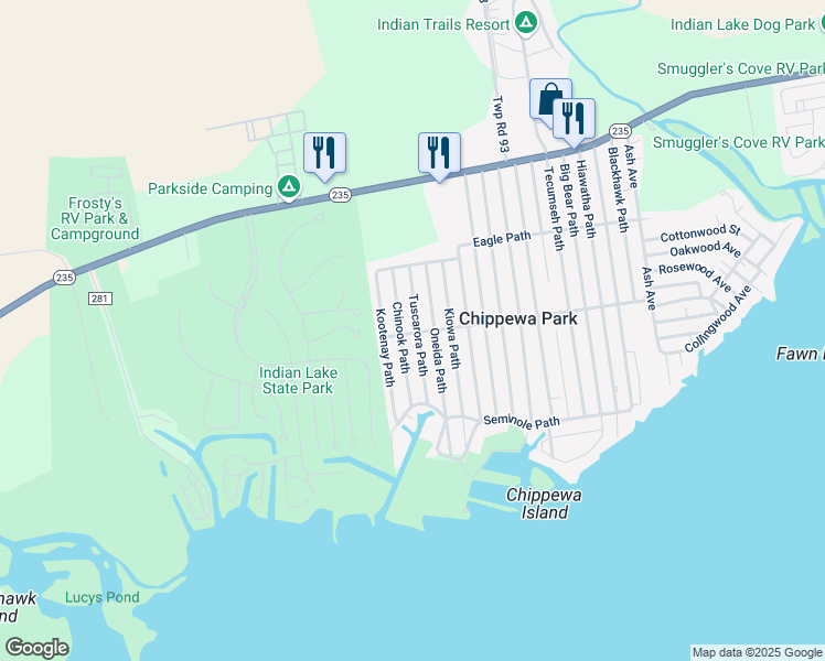 map of restaurants, bars, coffee shops, grocery stores, and more near 11236 Tuscarora Path in Lakeview