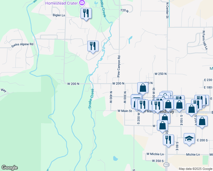 map of restaurants, bars, coffee shops, grocery stores, and more near 425 West 200 North in Midway