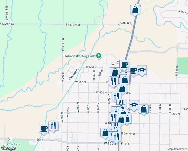 map of restaurants, bars, coffee shops, grocery stores, and more near North 250 West in Heber City