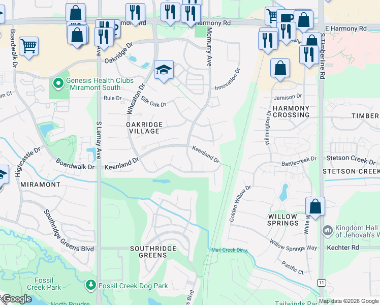 map of restaurants, bars, coffee shops, grocery stores, and more near 5213 Mcmurry Avenue in Fort Collins