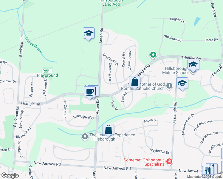 map of restaurants, bars, coffee shops, grocery stores, and more near 9/12 Durling Way in Somerset County