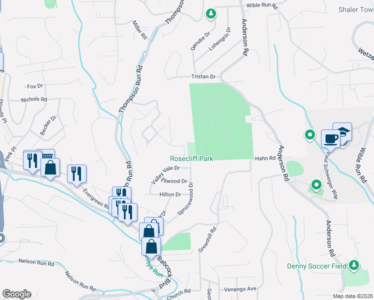 map of restaurants, bars, coffee shops, grocery stores, and more near 521 Kingsberry Court in Pittsburgh