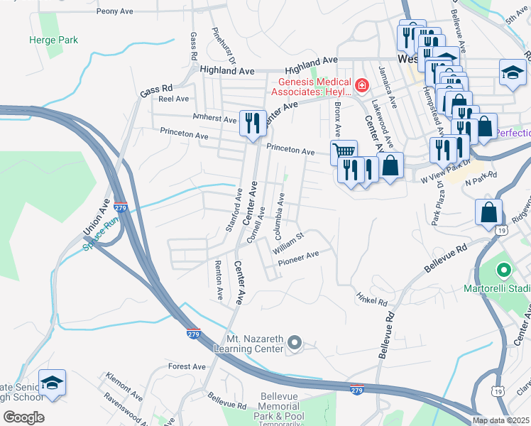 map of restaurants, bars, coffee shops, grocery stores, and more near 404 Cornell Avenue in Pittsburgh