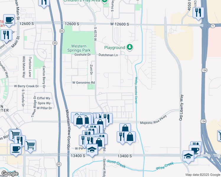 map of restaurants, bars, coffee shops, grocery stores, and more near 12984 Sunday Drive in Riverton