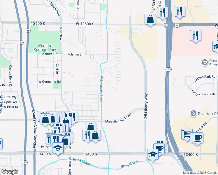 map of restaurants, bars, coffee shops, grocery stores, and more near 4245 West 12600 South in Riverton