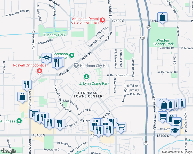 map of restaurants, bars, coffee shops, grocery stores, and more near 13057 Keegan Drive in Herriman