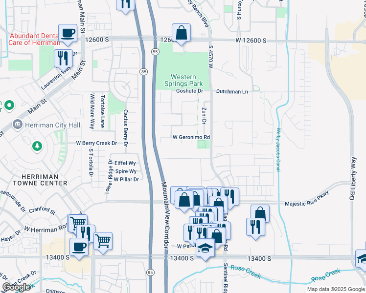 map of restaurants, bars, coffee shops, grocery stores, and more near 12979 Wapiti Court in Riverton
