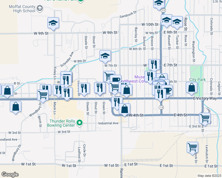 map of restaurants, bars, coffee shops, grocery stores, and more near in Craig