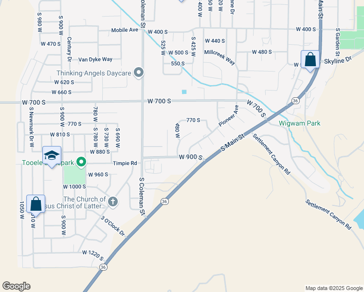 map of restaurants, bars, coffee shops, grocery stores, and more near 879 Cambridge Circle in Tooele