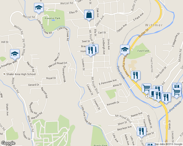 map of restaurants, bars, coffee shops, grocery stores, and more near 804 Mount Royal Boulevard in Pittsburgh