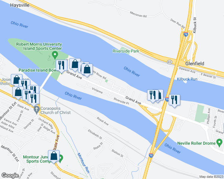 map of restaurants, bars, coffee shops, grocery stores, and more near 6826 Grand Avenue in Pittsburgh