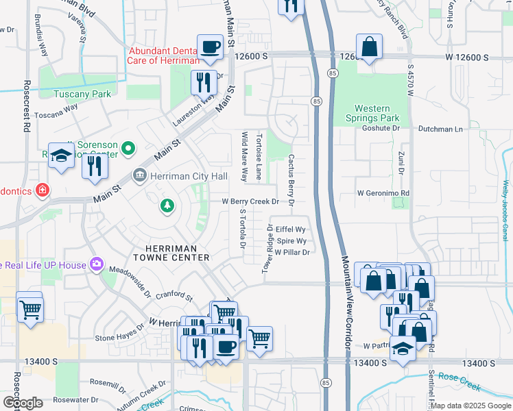 map of restaurants, bars, coffee shops, grocery stores, and more near 4967 West Berry Creek Drive in Herriman