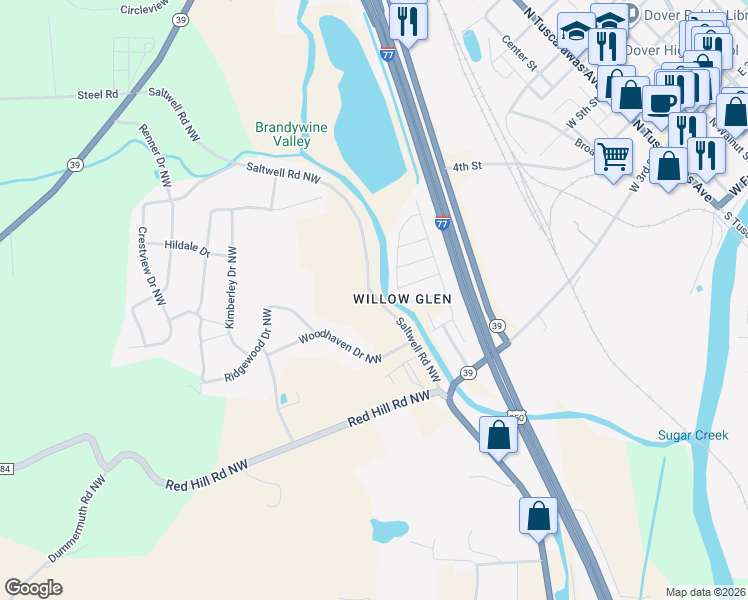 map of restaurants, bars, coffee shops, grocery stores, and more near 1846 Saltwell Road Northwest in Dover